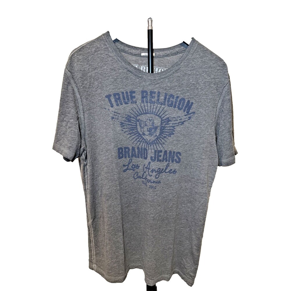 True Religion Brand Jeans Mens XL Gray Buddha Graphic T Shirt Los Angeles